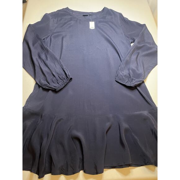 Gap Navy Flounce Hem Dress Long Sleeve Size Large NWT - Picture 2 of 9